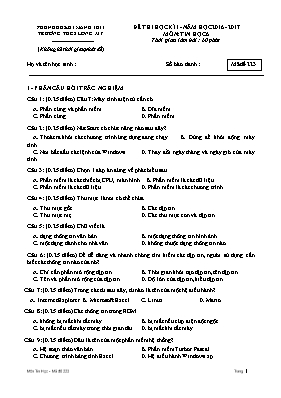 Đê thi hoc ki I - Năm học 2016 - 2017 môn Tin học 6 - Mã đề 199